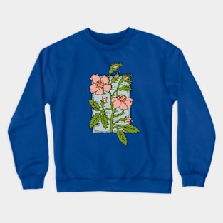 Musk Rose, Vintage style flower stamp (colored) Crewneck Sweatshirt